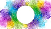 Vibrant watercolor splash frame with circuit board patterns and white circle space for text or logo design on isolated background.