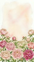 Soft watercolor peony flowers border frame with pink and cream blooms on textured background for wedding invitations and romantic designs.