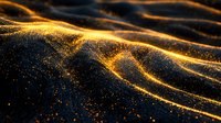 Abstract glowing golden waves with sparkling particles flowing on dark background create dynamic luxury pattern for festive designs and celebrations.