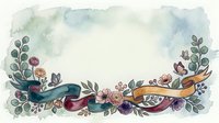 Watercolor floral frame with colorful ribbons, flowers, eucalyptus leaves, and a butterfly on a soft background for cards and invitations.