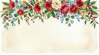Floral border arrangement with red roses, cream blooms, and mixed greenery on aged cream background, suitable for wedding invitations, greeting cards, and stationery design.