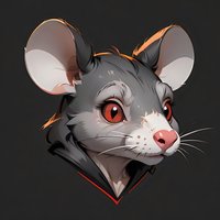 Stylized gray mouse character with red eyes and distinctive orange highlights against dark background, designed in modern anime gaming style for mascot or avatar use.