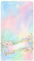 Pastel watercolor background with gold glitter floral banner, soft rainbow hues, roses and hydrangeas, for wedding, greeting card or invitation design.