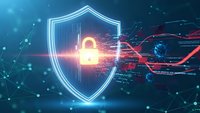 Digital cybersecurity shield with glowing padlock protecting against cyber threats in futuristic network environment with data connections and security protocols.