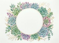 Succulent plants and botanical foliage frame a circular empty space on isolated white background, ready for text, design, or clipart applications.