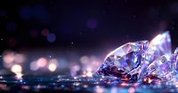 Sparkling diamonds with brilliant light reflections on dark surface against starry night sky background with bokeh lights for luxury jewelry concepts.