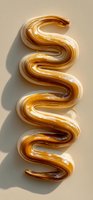 Golden honey drizzle in flowing spiral pattern with glossy texture and warm amber tones creating organic wavy shapes on neutral background for culinary design.