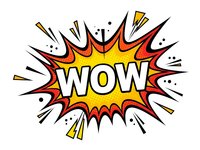 Comic book explosion burst with WOW text in bright colors and dynamic rays. Pop art style speech bubble for advertising, promotions and graphic design projects.