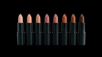 Lipstick collection in eight shades from nude to deep brown, isolated on transparent background. Ready for beauty product design, cosmetics packaging, print-on-demand, and digital marketing materials.