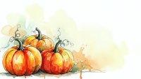 Watercolor autumn pumpkins with decorative swirls on textured background for seasonal harvest designs and fall decorations.