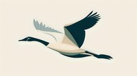Elegant crane bird in flight with outstretched wings against neutral beige background, minimalist wildlife illustration for nature and bird watching themes.