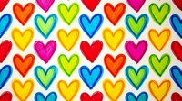Colorful heart pattern with vibrant rainbow hearts in red, pink, yellow, green and blue. Seamless repeating design for romantic backgrounds and love themes.