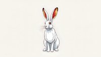 Cute white rabbit sitting upright with long ears on pink background, isolated animal illustration for children books, Easter designs and greeting cards.