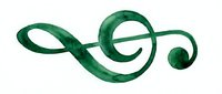 Treble clef musical symbol in green watercolor style, isolated on white background for music education, design projects, and creative compositions.