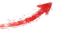 Red grunge arrow pointing upward with distressed texture on white background for business growth and success concepts.