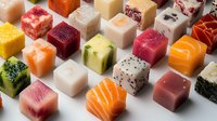 Assorted colorful soap bars with various textures and ingredients displayed on white background, ready for cosmetic product packaging, retail display, or wellness marketing materials.