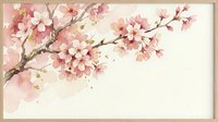 Delicate pink cherry blossom branch with soft watercolor flowers on light background for spring designs and botanical artwork.