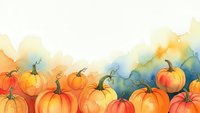 Watercolor pumpkins border with autumn colors blending from orange to blue, seasonal harvest decoration for fall designs and thanksgiving projects.