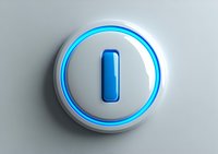 Modern power button with glowing blue light ring on gray background, representing technology interface for electronic devices.