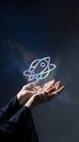 Businessman hands presenting holographic rocket icon symbolizing startup launch, innovation and business growth against dark background.