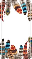 Colorful feathers isolated on white background frame design space for text, invitations, greeting cards, posters, and creative projects.
