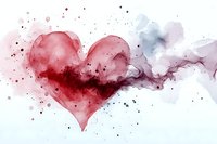 Abstract watercolor heart with flowing smoke and paint splatters on white background for romantic designs and Valentine's Day projects.
