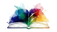 Open book with vibrant watercolor splash in rainbow colors emerging from pages on white background for creative education and learning concepts.