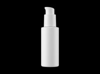 White cosmetic pump bottle isolated on transparent background, ready for skincare, lotion, serum, and beauty product packaging design mockups for print-on-demand and sublimation projects.