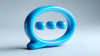 Blue glossy speech bubble with three dots on gray background, representing digital communication or chat interface for messaging apps.
