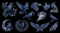 Dark blue silhouette birds collection isolated on transparent background. Ready for t-shirt design, clipart, stickers, sublimation, print-on-demand products and digital crafts.