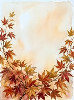 Watercolor autumn foliage frame with red and golden maple leaves on cream background, ideal for fall seasonal designs, greeting cards, and decorative layouts.