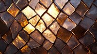 Sunlight reflects off dark brown stone pavement creating golden highlights on textured cobblestone surface with diagonal diamond pattern arrangement.