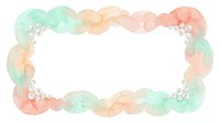 Watercolor frame with soft pastel green, peach, and coral cloud shapes adorned with delicate floral elements, creating an elegant border for text or design layouts.