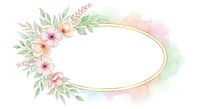 Watercolor floral frame with pink flowers, green leaves, and gold oval border on white background, isolated design element for invitations, cards, and decorative projects.