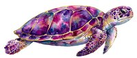 Colorful sea turtle with vibrant purple, pink, and gold galaxy-inspired shell pattern, isolated on white background for design projects.