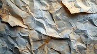 Crumpled paper texture with dramatic shadows and folds creating abstract pattern in beige and gray tones, suitable for backgrounds and design projects.
