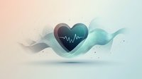Heart shape with pulse line surrounded by flowing turquoise and gray smoke effect on light background, medical and healthcare concept design element.