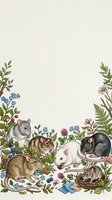 Adorable rats and mice family gathering among wildflowers and botanical elements on neutral background for greeting cards and stationery design.