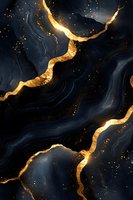 Luxurious dark navy marble texture with golden veins and sparkling particles creates dramatic abstract background for luxury design and packaging projects.