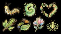 Caterpillar and nature themed illustrations isolated on transparent background, ready for t-shirt design, clipart, stickers, sublimation and print-on-demand products.