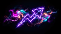 Electric lightning bolt with vibrant neon colors and energy particles on black background for digital art and futuristic design projects.