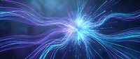Abstract energy burst with flowing purple and blue light streams radiating from bright central point creating dynamic motion effect for digital backgrounds.