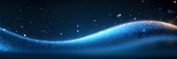 Glowing blue wave with sparkles on dark background creates magical atmosphere. Abstract light trail effect with stars and particles flowing in space.