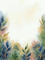 Watercolor floral frame with gold line art flowers and leaves on soft pastel background, copy space for wedding, greeting card or invitation design.