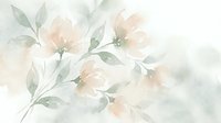 Soft watercolor floral composition with delicate peach roses and sage green leaves on textured paper background for romantic wedding stationery designs.