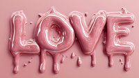Glossy pink melting letters spelling LOVE with dripping effect on pink background, romantic typography design for Valentine's day and wedding projects.