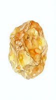 Watercolor illustration of a golden amber crystal or mineral specimen isolated on white background, suitable for geology education, jewelry design, and scientific publications.