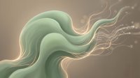 Flowing sage green and warm beige abstract waves with luminous particles and organic curves, suitable for backgrounds, wallpapers, and modern design projects.
