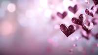 Romantic pink hearts bokeh background with glitter sparkle effect and soft focus. Dreamy Valentine's day or wedding celebration atmosphere with blurred lights.