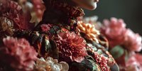 Autumn floral arrangement with burgundy dahlias and seasonal blooms in warm tones for wedding decor and fall celebrations.